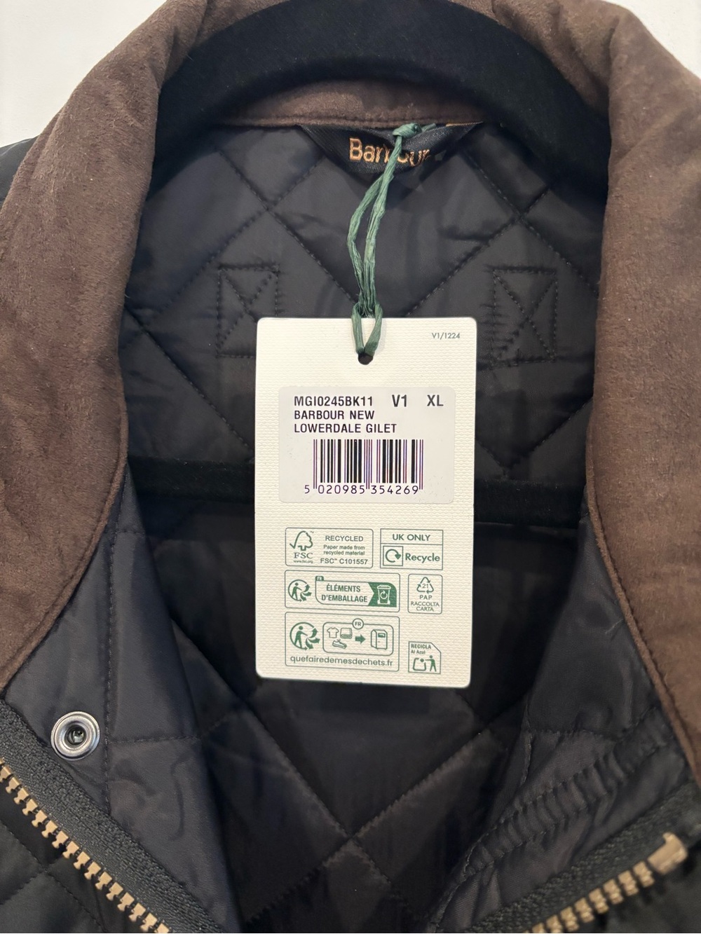 Barbour Black Quilted Jacket with Brown Collar - Picture 2 of 5